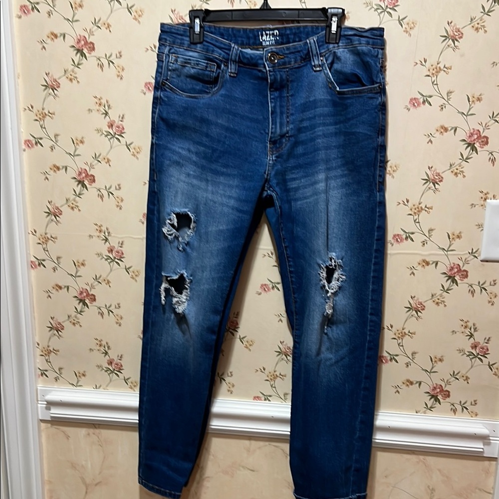 Men's Blue Distressed Lazer Jeans